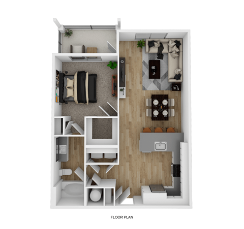 Floor plan for 1 bed, 1 bath, 750 sqft